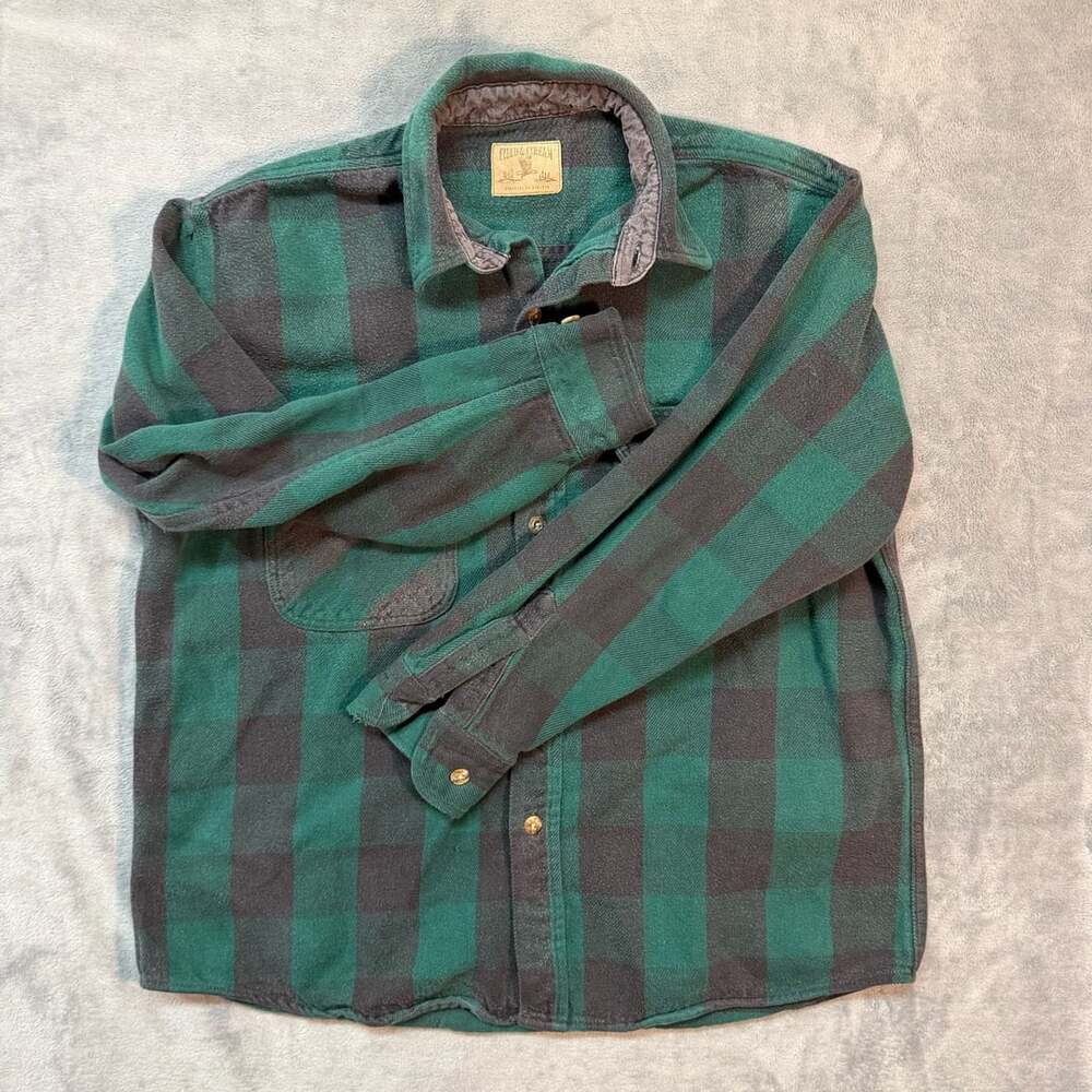 Field & Stream Green and Black Plaid Flannel Shirt Size large